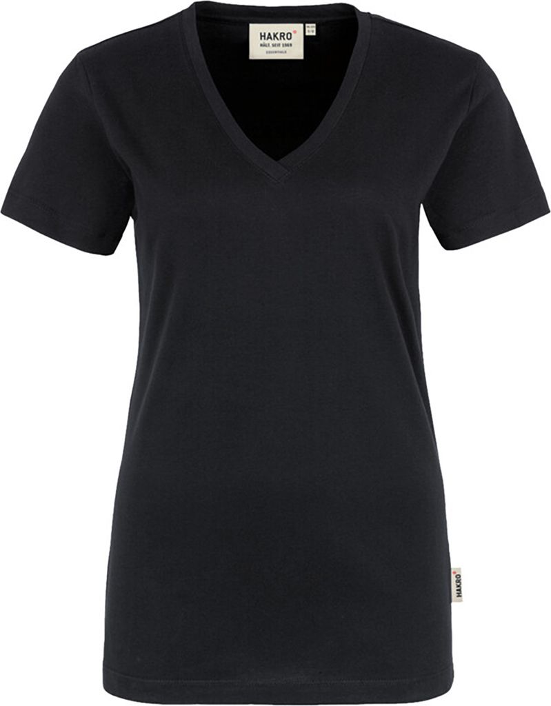 HAKRO Damen V-Shirt Classic 126, schwarz, L
