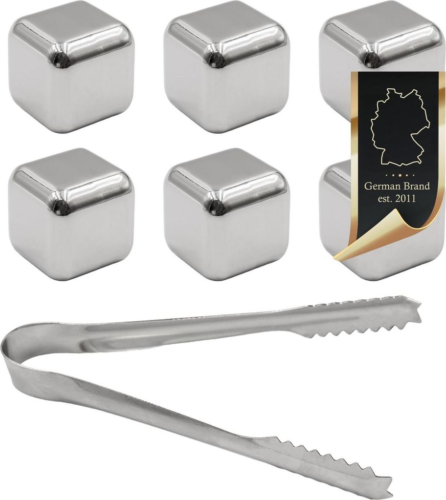 Intirilife Whiskey Steine in SILBER – 6 Stück wiederverwendbare Edelstahl Eiswürfel mit Aufbewahrungsbox perfekt geeignet für Whisky – Kühl...