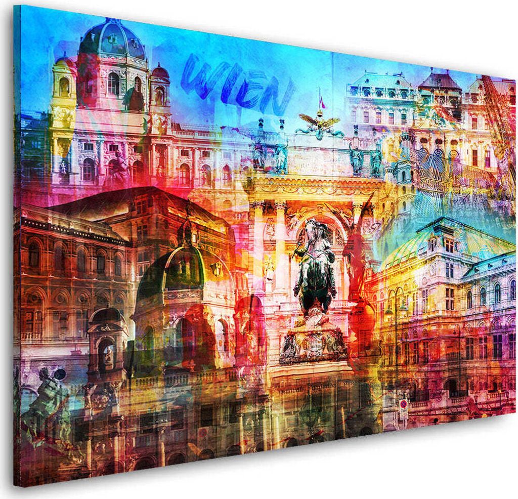 Wien Pop Art Wahrzeichen Wandbild Leinwandbild Kunstdruck XL Wanddeko: 60x40x2cm