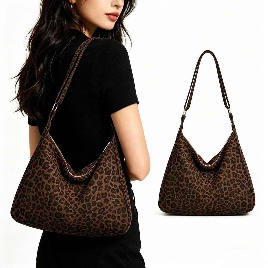 Damen Schultertasche Leopard Print – Große Shopper Tasche Braun