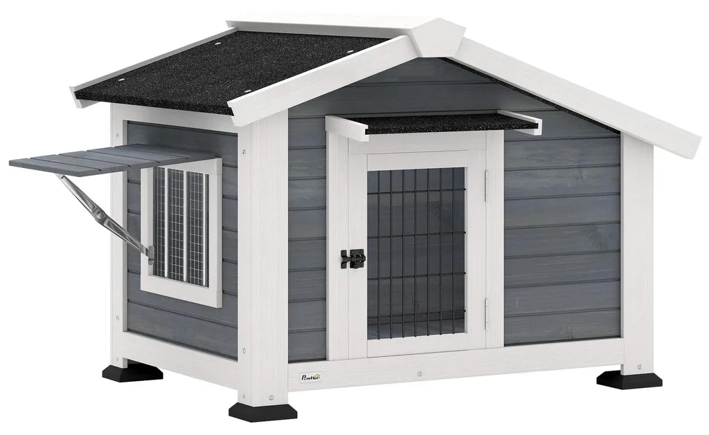 Niche chien bois 98cm toit bitume et sol amovible - Haute protection grise