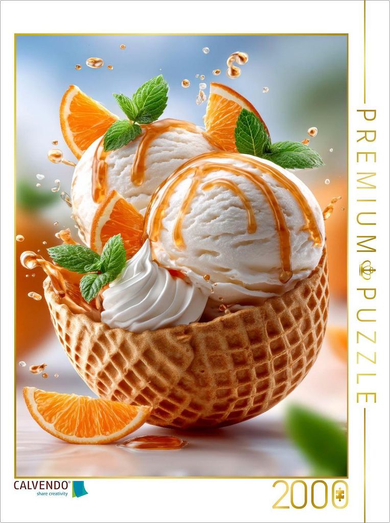 CALVENDO Puzzle Herrlich verpackt in einer Waffel - Vanilleeis mit Orangen und Orangensirup | 2000 Teile Lege-Größe 90x67cm Foto-Puzzle für glü...