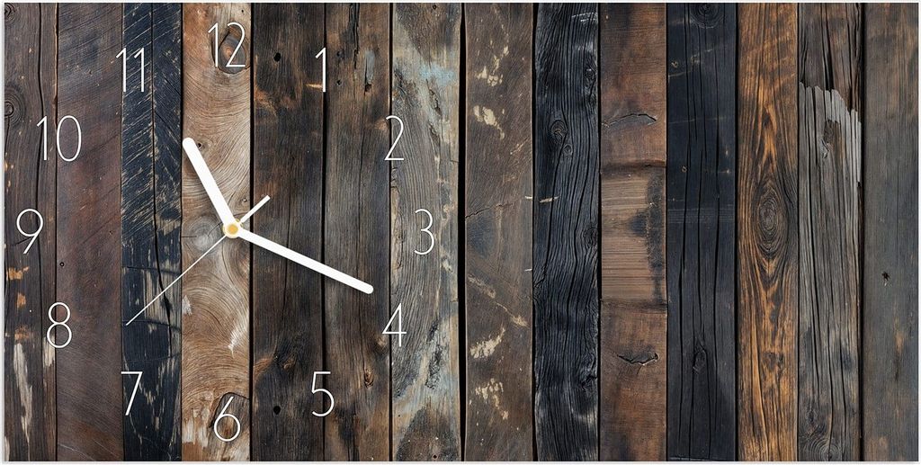 Wanduhr aus Glas mit Motiv Rustikale Holzplanken- 60 x 30 cm - inkl. Aufhängesystem