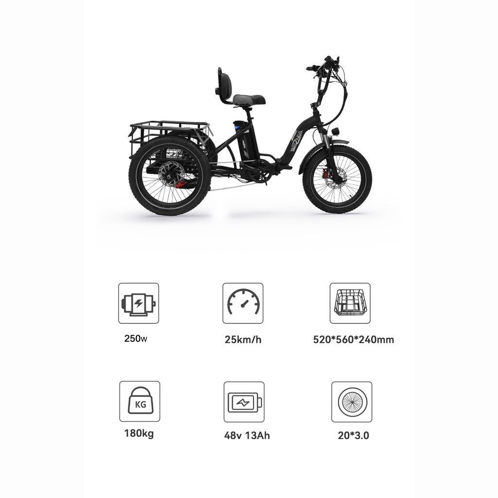 Onesport 20" faltbares Elektro-Dreirad schwarz mit 250W Produktbild 2