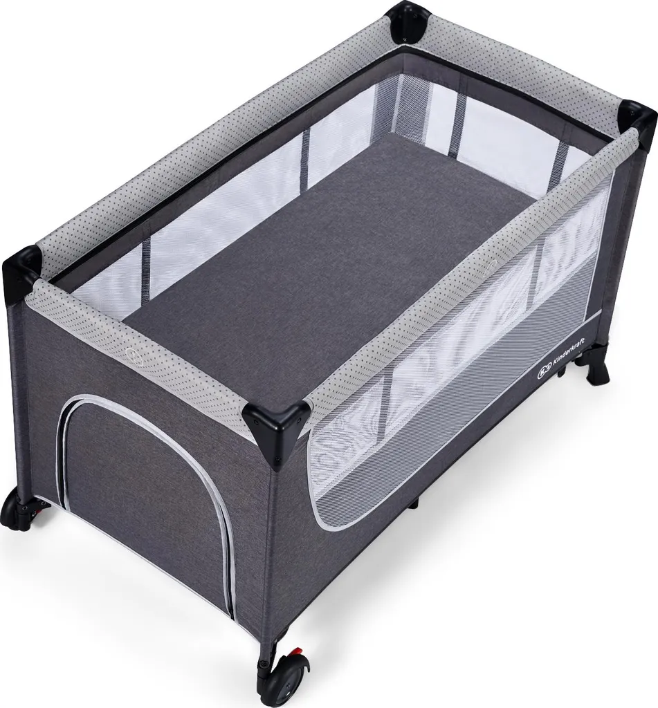 Lit de voyage Kinderkraft Leody avec ouverture latérale et roues Grey