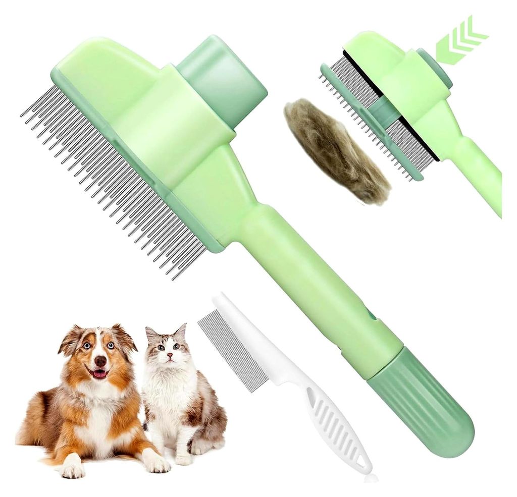 Selbstreinigender Flohkamm für Haustiere, Katzenkamm, Bürste für die Pflege von Lang- und Kurzhaaren, Hundekamm für Katzenhaare mit Entriegelun...