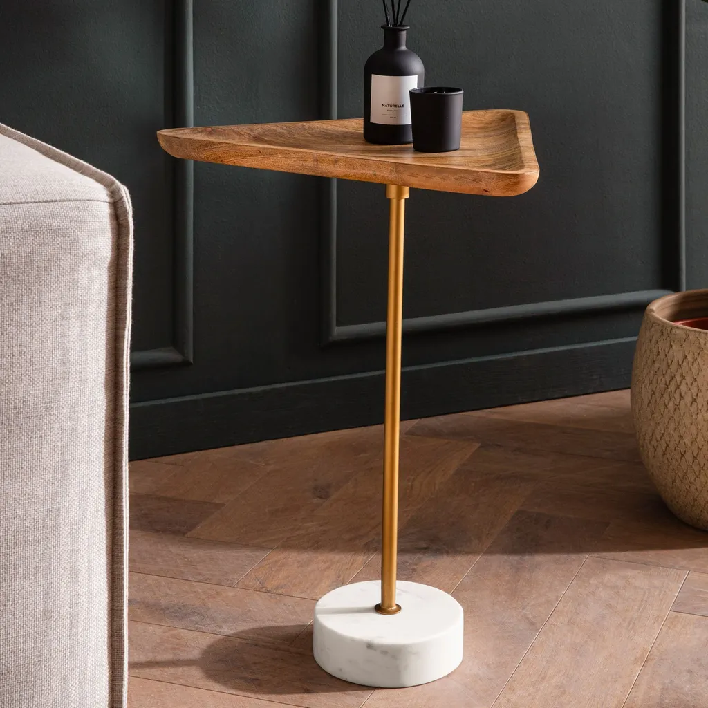 WOHNLING Table d'Appoint en Marbre Massif 45x40 cm - Table de Salon Chic
