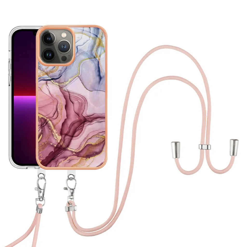 Custodia iPhone 13 Pro con Cinturino Oro Rosa - Protezione TPU Chic