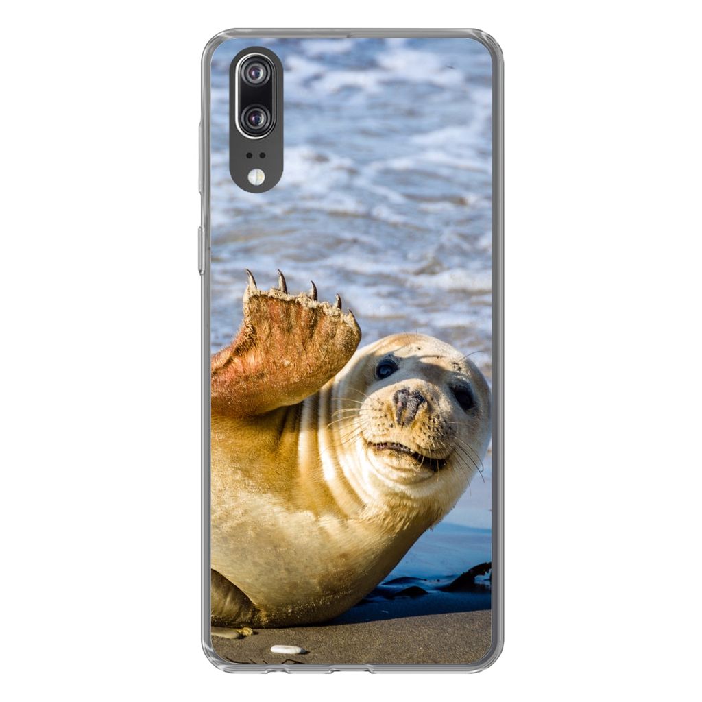 MuchoWow Handyhülle Schutzhülle Hülle für Huawei P20 Robbe - Lustig - Schaukel - Kinder - Jungen - Mädchen - Kind Silikon Softcase Handy Hü...