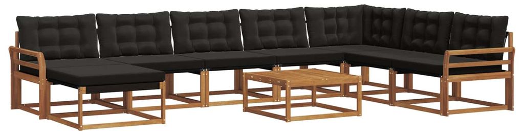 vidaXL Outdoor-Sofagarnitur mit Kissen 9 pcs Natürlich und Schwarz