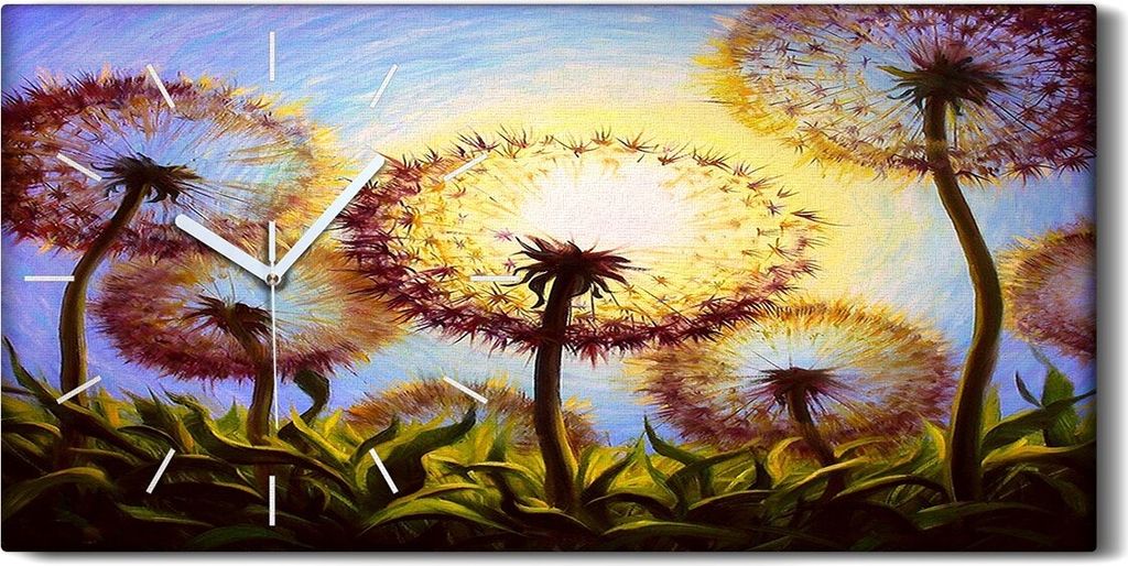 Dekor Leinwand Uhr Wandbilder 60x30 Gemälde Abstrakte Blumen Löwenzahn - weiße Hände