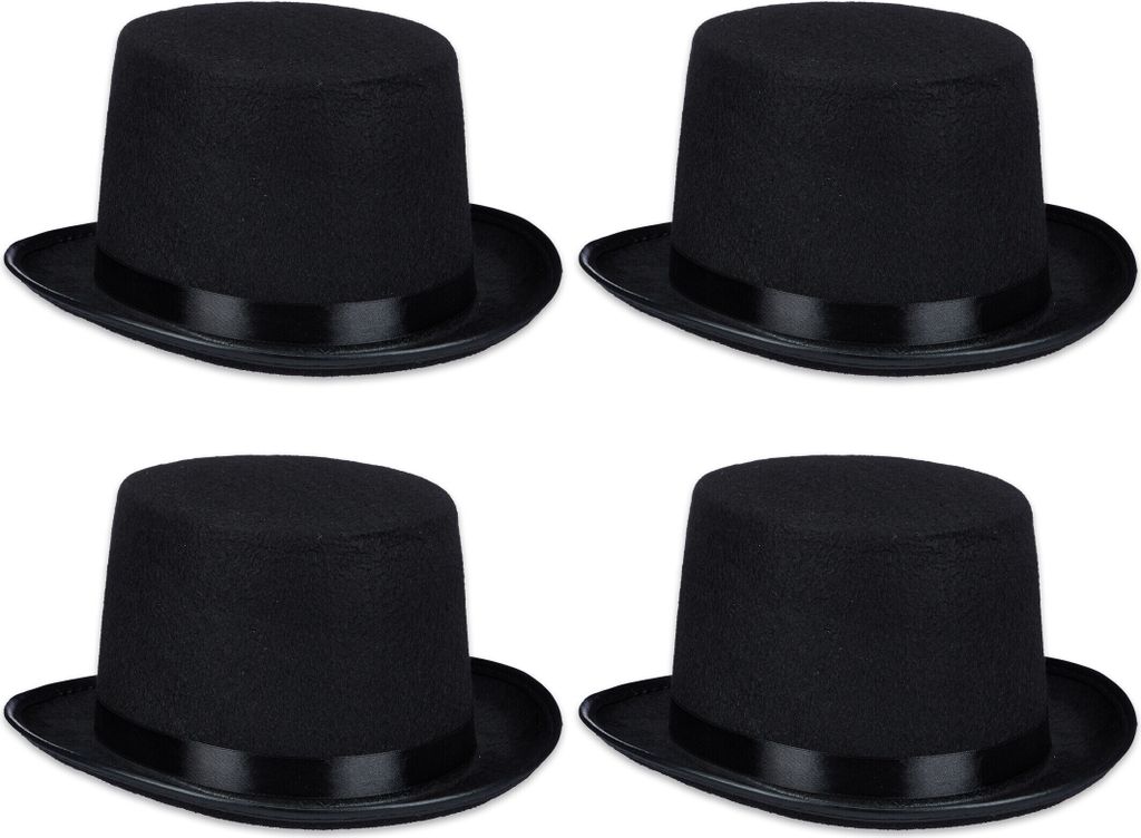 Cappello a cilindro Relaxdays, set da 4, cappello da mago Immagine del prodotto 
