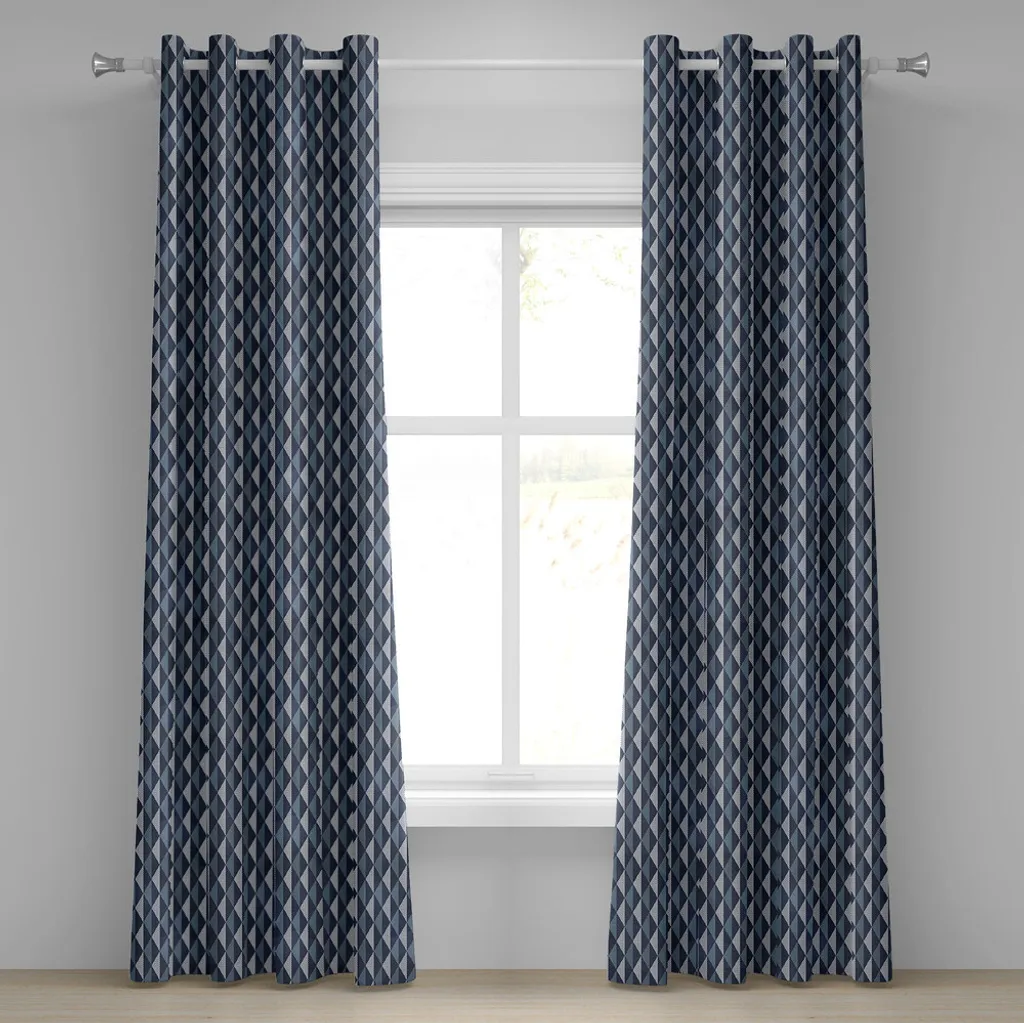 Rideau à œillets anti vis-à-vis motif géométrique bleu 280x245cm