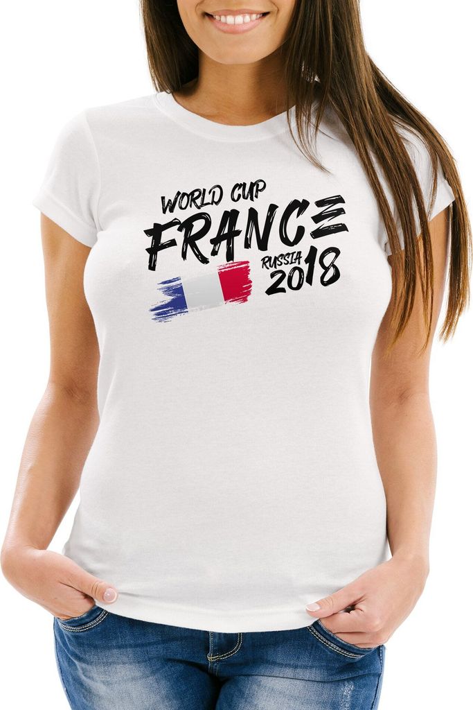 Damen T-Shirt WM-Shirt Frankreich France Fan-Shirt WM 2018 Fußball Weltmeisterschaft Moonworks weiß L