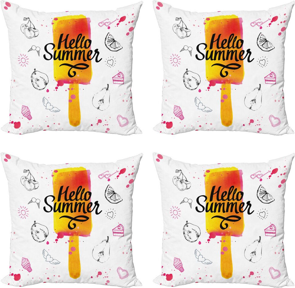 ABAKUHAUS Eis Kissenbezug Set (4 Stück), Hallo Sommer, Moderner Doppelseitiger Digitaldruck, 60 cm x 60 cm, Mehrfarbig