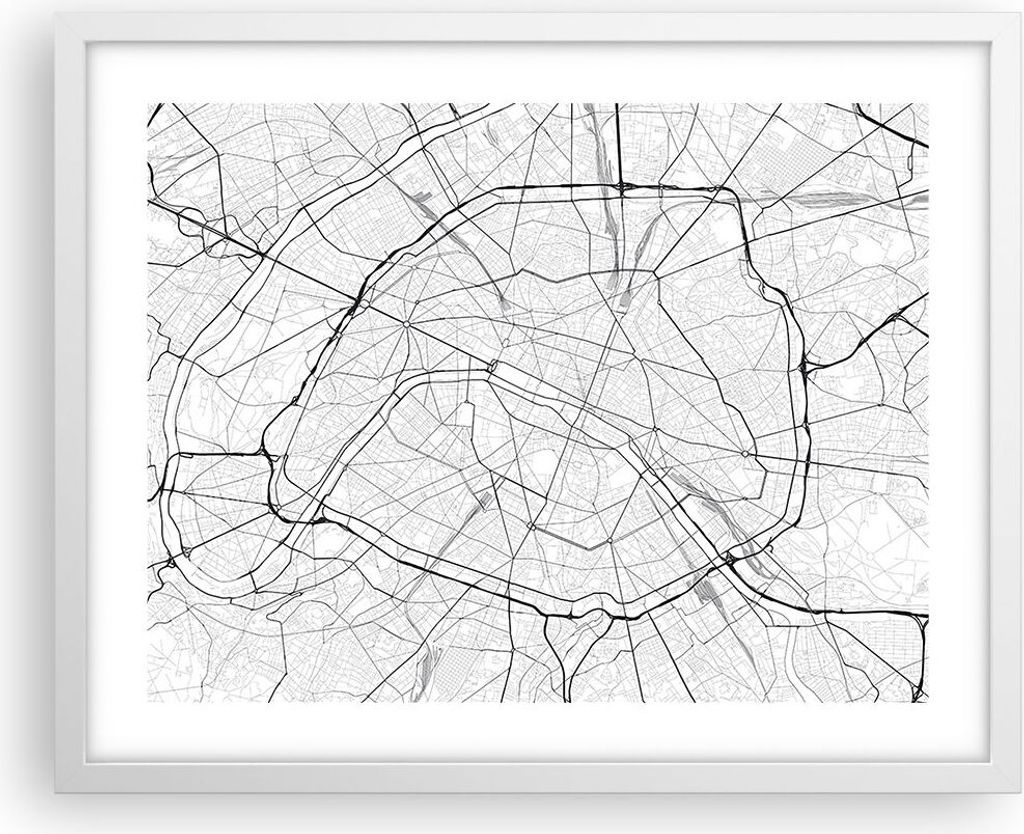 Gerahmtes Poster - Weißer Rahmen - Stadt Karte Paris - 50x40 cm - Wand Bild - Wanddeko - Wandbilder - Kunstposter - Wandposter - Bilderrahmen - Bi...