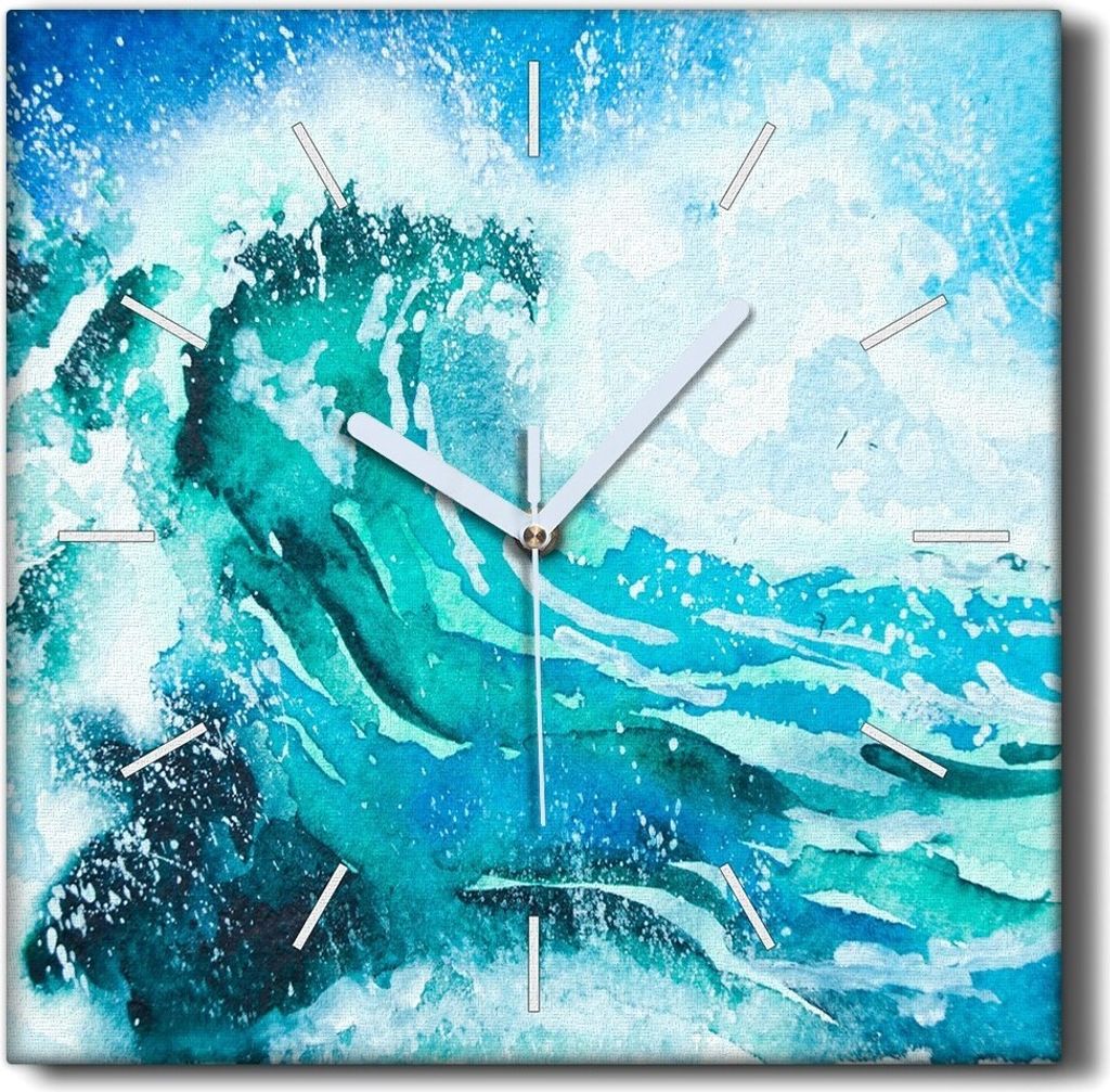Coloray Hodiny Unikátní 30x30 cm Tiché hodiny Pro obývací pokoj a kuchyň Nástěnné hodiny Plátno Černé ručičky hodin - Mořské vlny p...