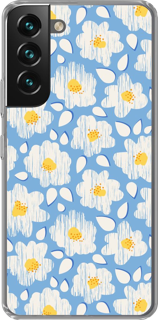 MuchoWow Handyhülle Schutzhülle Hülle für Telefoonhoesje Samsung Galaxy S22 Plus Mädchen - Blumen - Blau - Muster - Mädchen - Kinder - Kind...