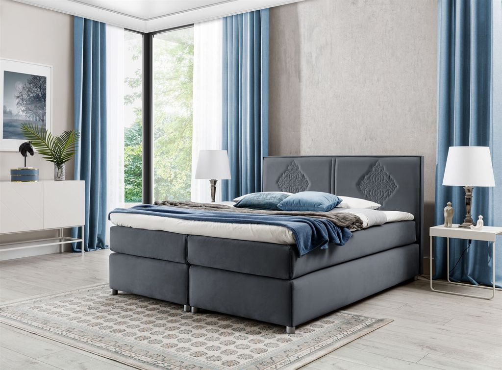 Boxspringbett Schlafzimmerbett Bett DAMIANO DELUX Stoff Anthrazit 120x200cm