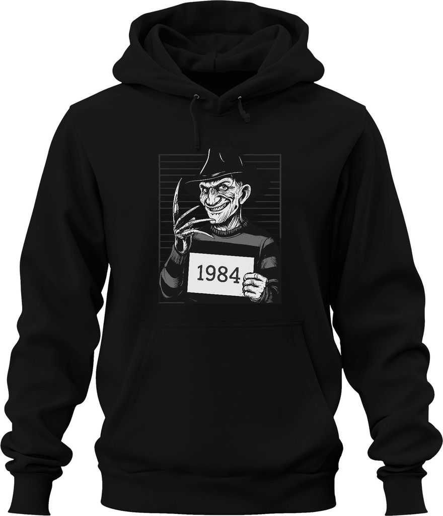 Freddy Krueger 1984 Fahndungsfoto Horror Slasher Retro 80er Film Uni Hoodie Kapuzenpullover, Schwarz, XXL