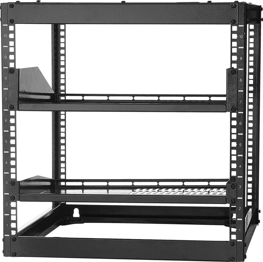 SucceBuy 10U Open Frame Netzwerk-Rack, 585 mm tief, zur Wandmontage oder freistehend, 4-Pfosten-Design, inklusive belüfteter Regale und Montagemat...