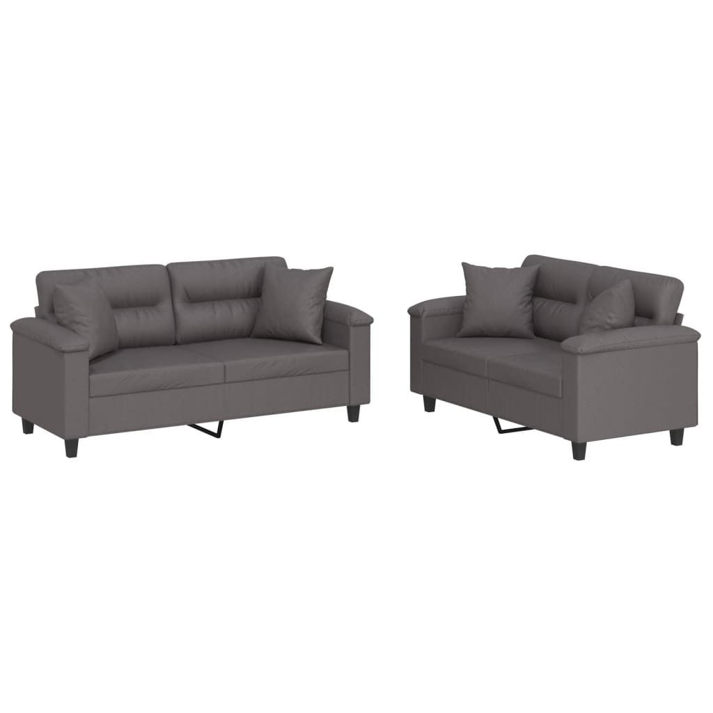 "SALE 2026"2-tlg. Sofagarnitur - elegantes Design - Couchgarnitur/Wohnzimmer - mit Kissen Grau Kunstleder - 150x77x80cm - Klassische Sofas DEMöbel...