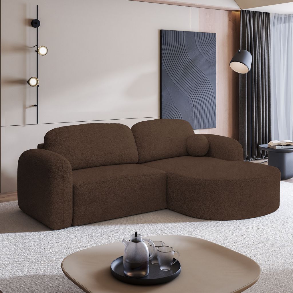 Masseno Ecksofa AMILIA R-S mit Schlaffunktion L-Form, Sofa mit Bettkasten, Wohnzimmersofa, Couch, Soffa, Bettsofa, Couchgarnitur- Braun, QUELLE 25