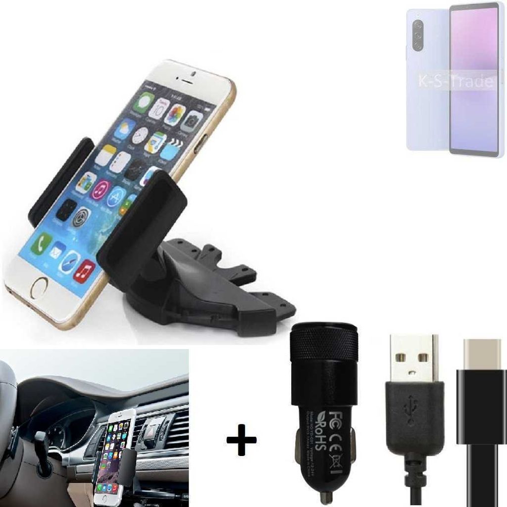 K-S-Trade CD Schlitz Handy-Halterung kompatibel mit Sony Xperia 10 V Autohalterung KFZ-Halter Radio Handy Halterung 360° drehbar CD-Schacht inkl.