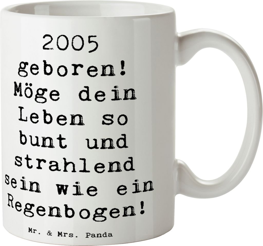 Mr. & Mrs. Panda Tasse Spruch 2005 Geburtstag Regenbogen - Weiß - Geschenk, Kaffeetasse, kaffeebecher keramik, schöne, Leben farbenfroh, Pott, Ge...
