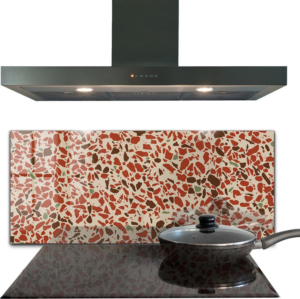 Spritzschutz aus Glas Küchenrückwand - Wandschutz für Herd und Spüle - 125x50 cm - Struktur Terrazzo Stein