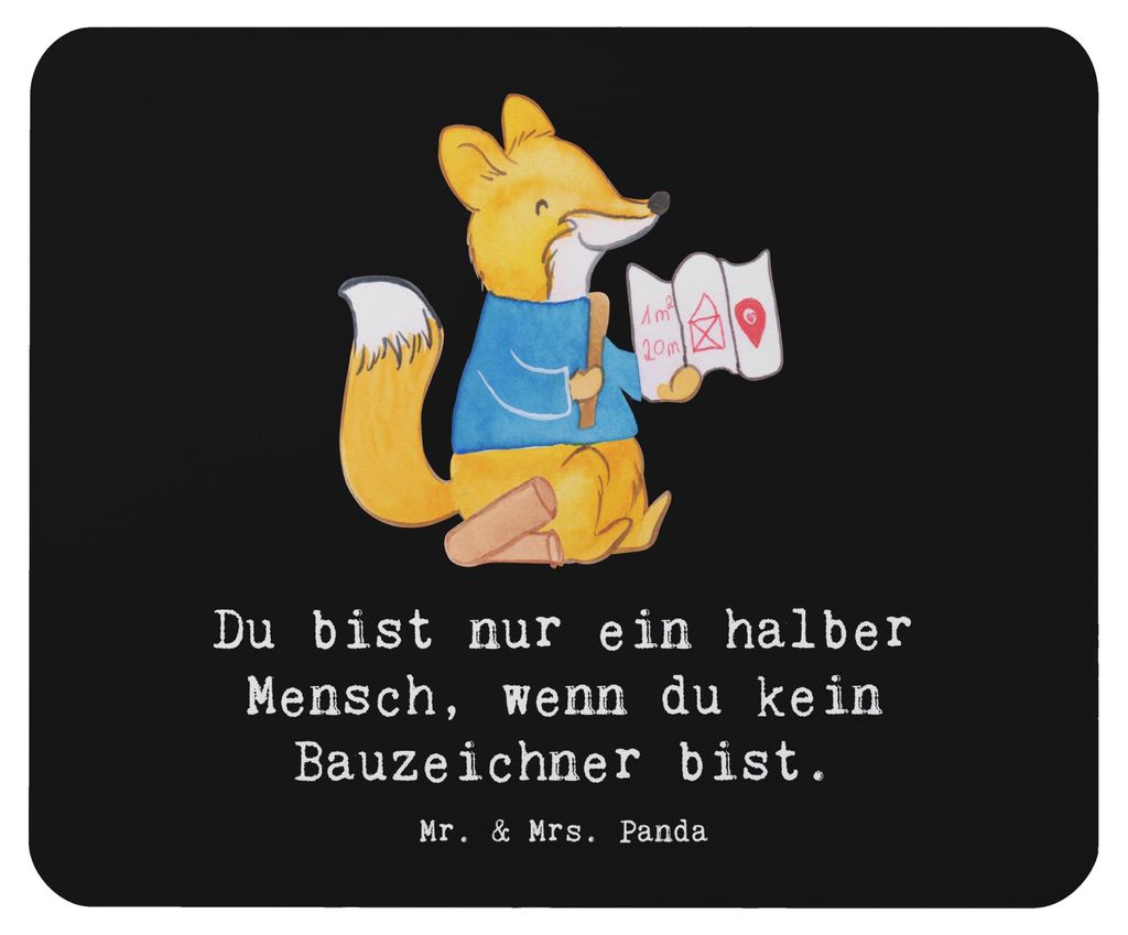 Mr. & Mrs. Panda Mouse Pad Bauzeichner Herz - Schwarz - Geschenk, pc mausunterlage, Mauspad, Mousepad, mausteppich