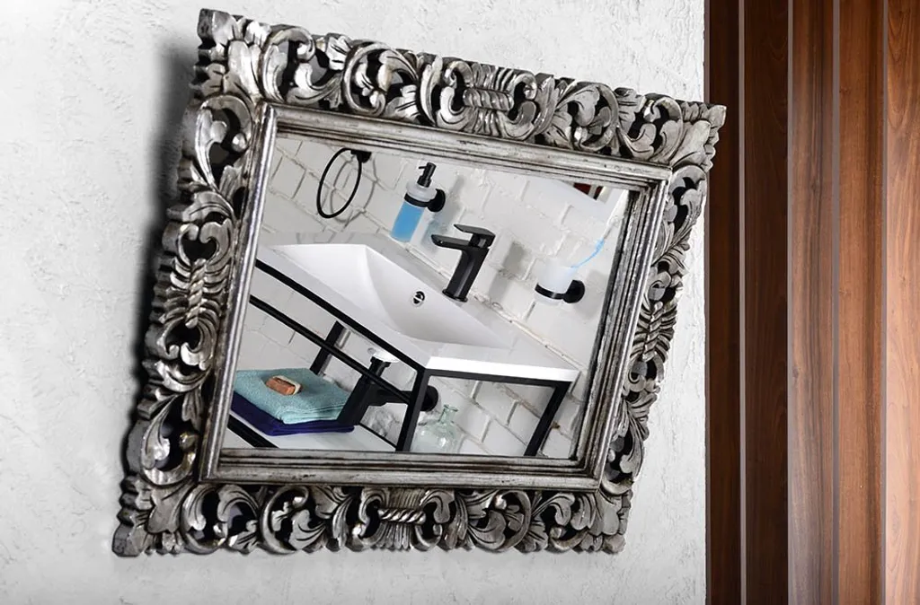 Grand Miroir Mural Argenté 60x80 cm Sapho pour Salle de Bain et Salon
