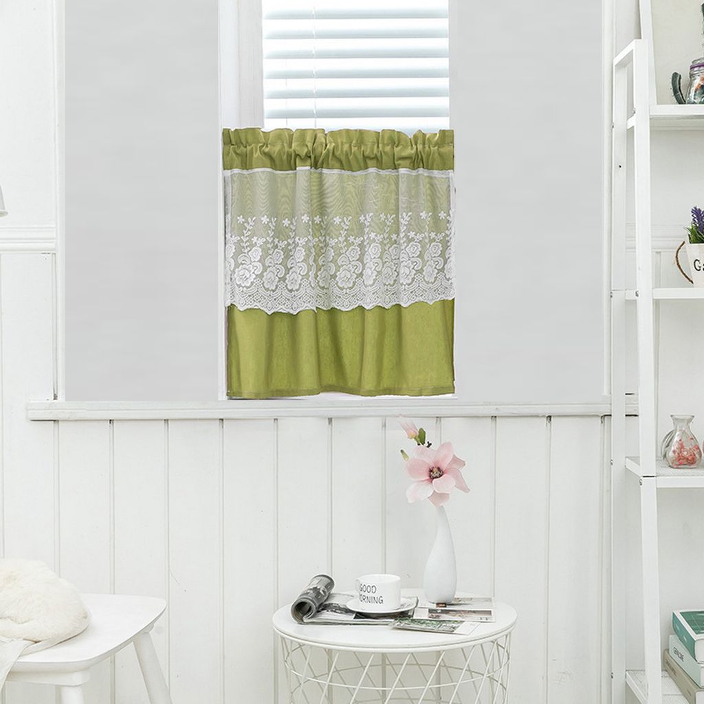 1 Stück Spitzen Kurzvorhang aus Polyester Baumwolle für Küche, Bad, Schlafzimmer, leicht zu befestigen, Größe: 74x61cm, Farbe: Grün