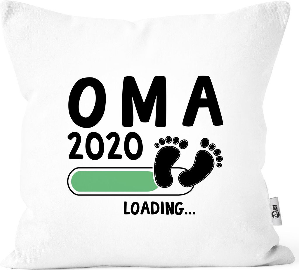 Kissen-Bezug Oma 2020 loading Geschenk-Kissen für werdende Oma Baumwolle Geschenk zur Geburt MoonWorks weiß-schwarz unisize
