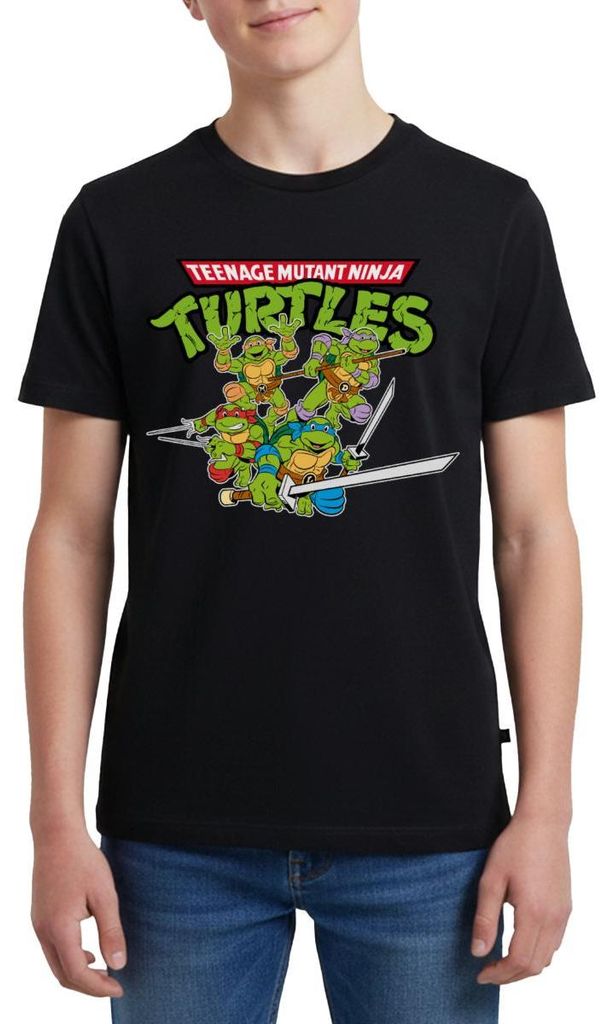 Spreadshirt Teenage Mutant Ninja Turtles Logo Teenager Premium T-Shirt, 146/152 (10 Jahre), Schwarz