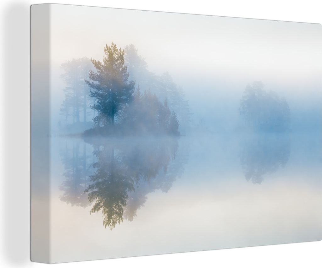 OneMillionCanvasses - Leinwandbilder - 140x90 cm, Nebel zwischen Bäumen, Wandbilder Kunstdruck Wanddekoration - Foto auf Leinwand - Gemälde auf...
