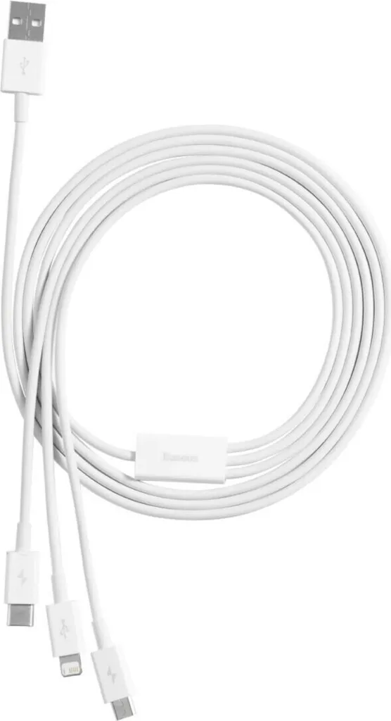 Baseus Cavo 3 in 1 USB a Lightning Micro USB e Type-C 3.5A 1M Bianco - 6