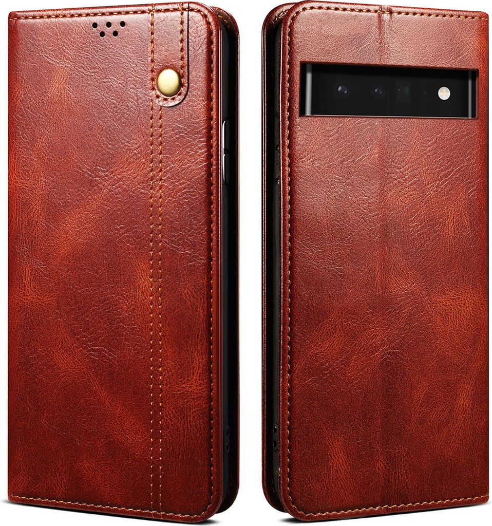 Google Pixel 6 Pro Hülle, Leder Flip Brieftasche Schutzhülle für Google Pixel 6 Pro Rot