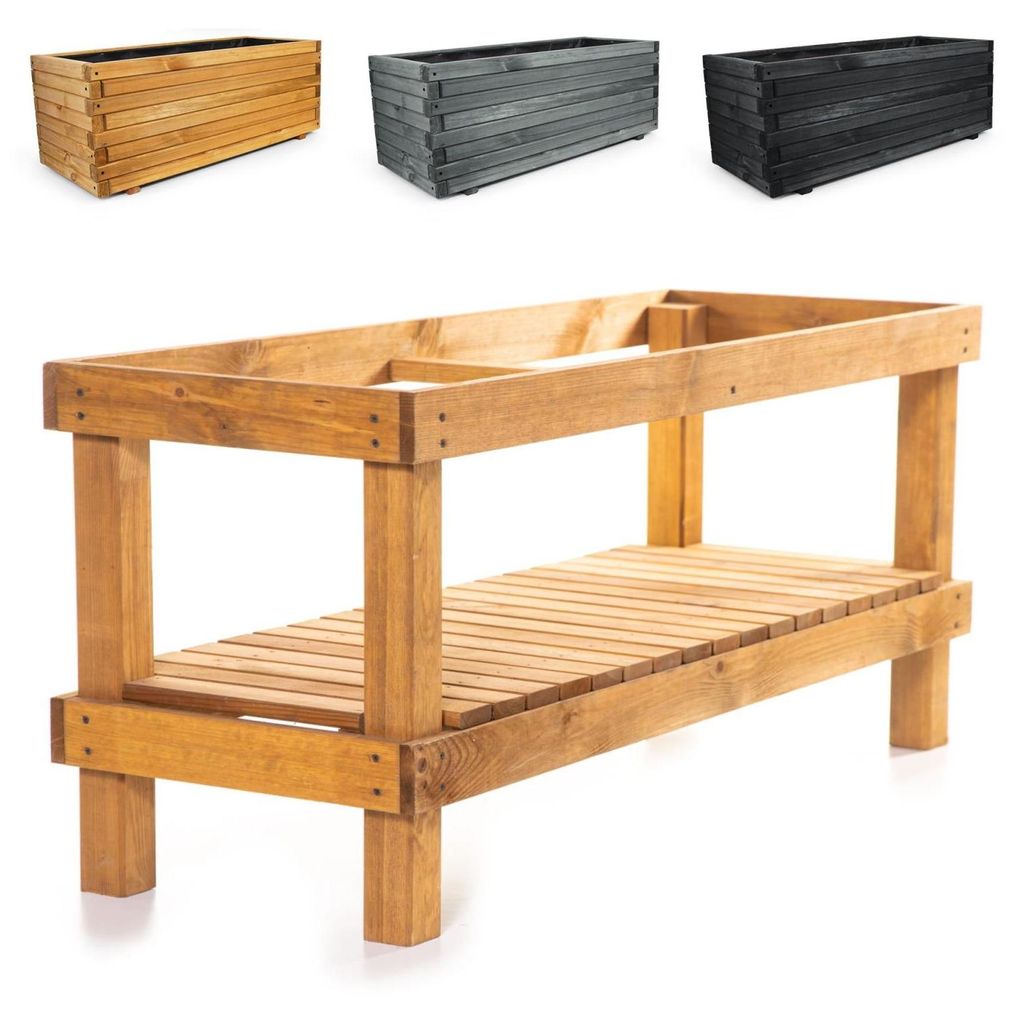 BOOGARDI Hochbeete-KIT für Pflanzkübel Holz mit Vlies · 180cm lang naturbraun · Unterbau für Hochbeet in 5 Größen Untergestell Hochbeete fü...