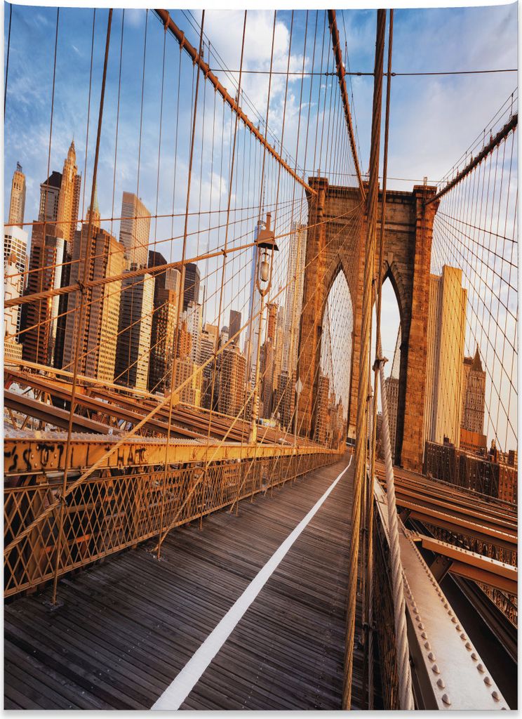 Abakuhaus Vereinigte Staaten Wandteppich, Brooklyn Brücke aus Weiches Mikrofaser Stoff Kein Verblassen Klare Farben Waschbar, 110 x 150 cm, Hellbr...