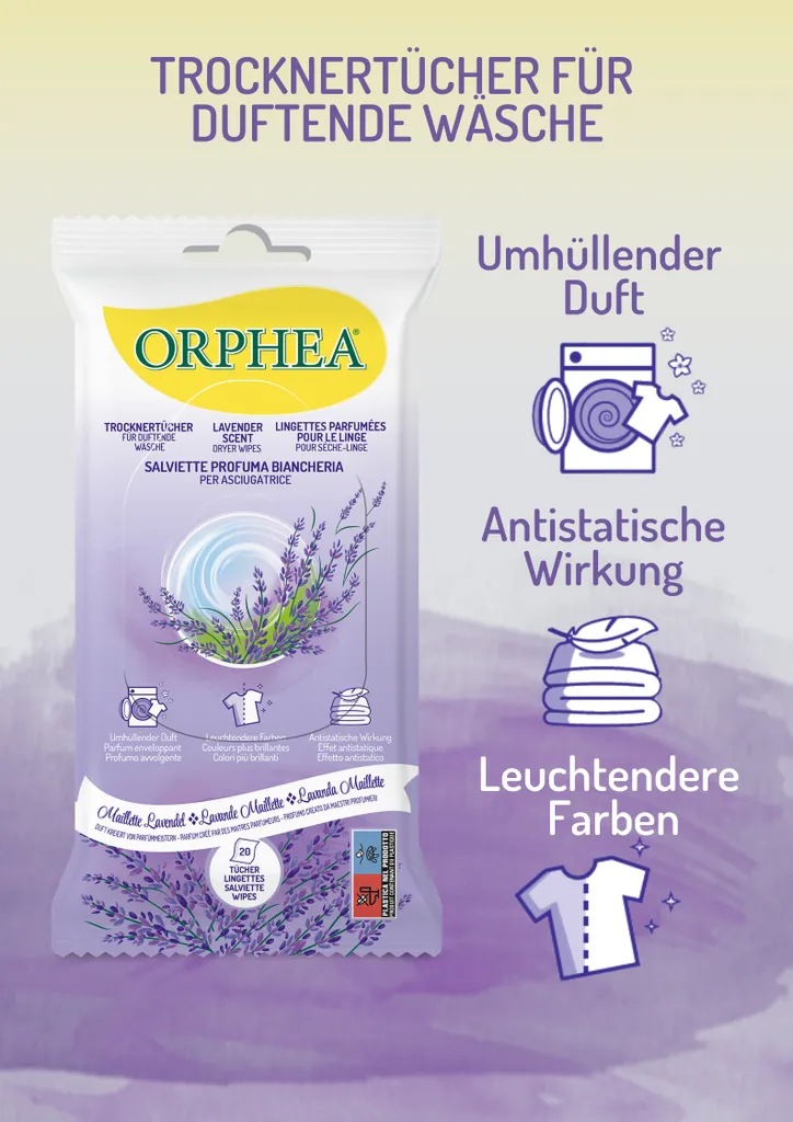 Stop Électricité Statique Sèche-Linge : Chiffons Orphea Lavande - 20 pcs - 2