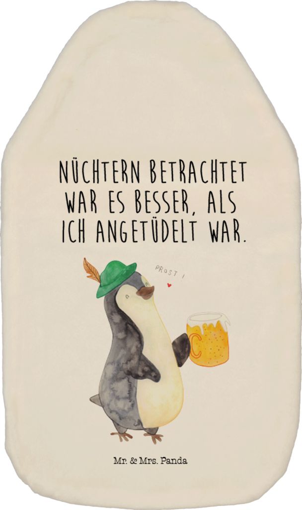 Mr. & Mrs. Panda Wärmflasche Pinguin Bier - Weiß - Geschenk, mit Bezug, Beschwippst, , Angetüdelt, Bettflasche, Wärmekissen, Pinguine, Wärmfla...