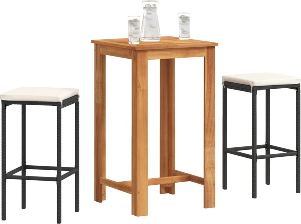 Maison Exclusive - 3-tlg. Gartenbar-Set Schwarz Massivholz Akazie und Poly Rattan
