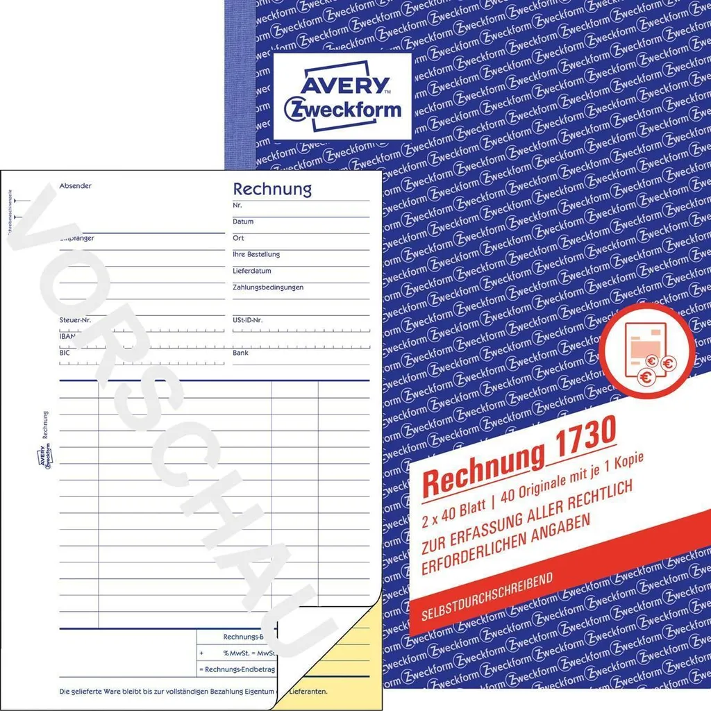 AVERY Zweckform 1730-5 Carnet de Factures Autocopiant SD 4+1 Feuillets