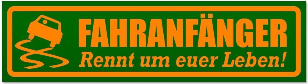 Kiwistar - Autoaufkleber - Orange - Grün - 45 x 12 cm - Fahranfänger rennt Leben V2 - Hinweis Aufkleber Sticker für Auto, Kfz, Fahrrad, PKW, LKW