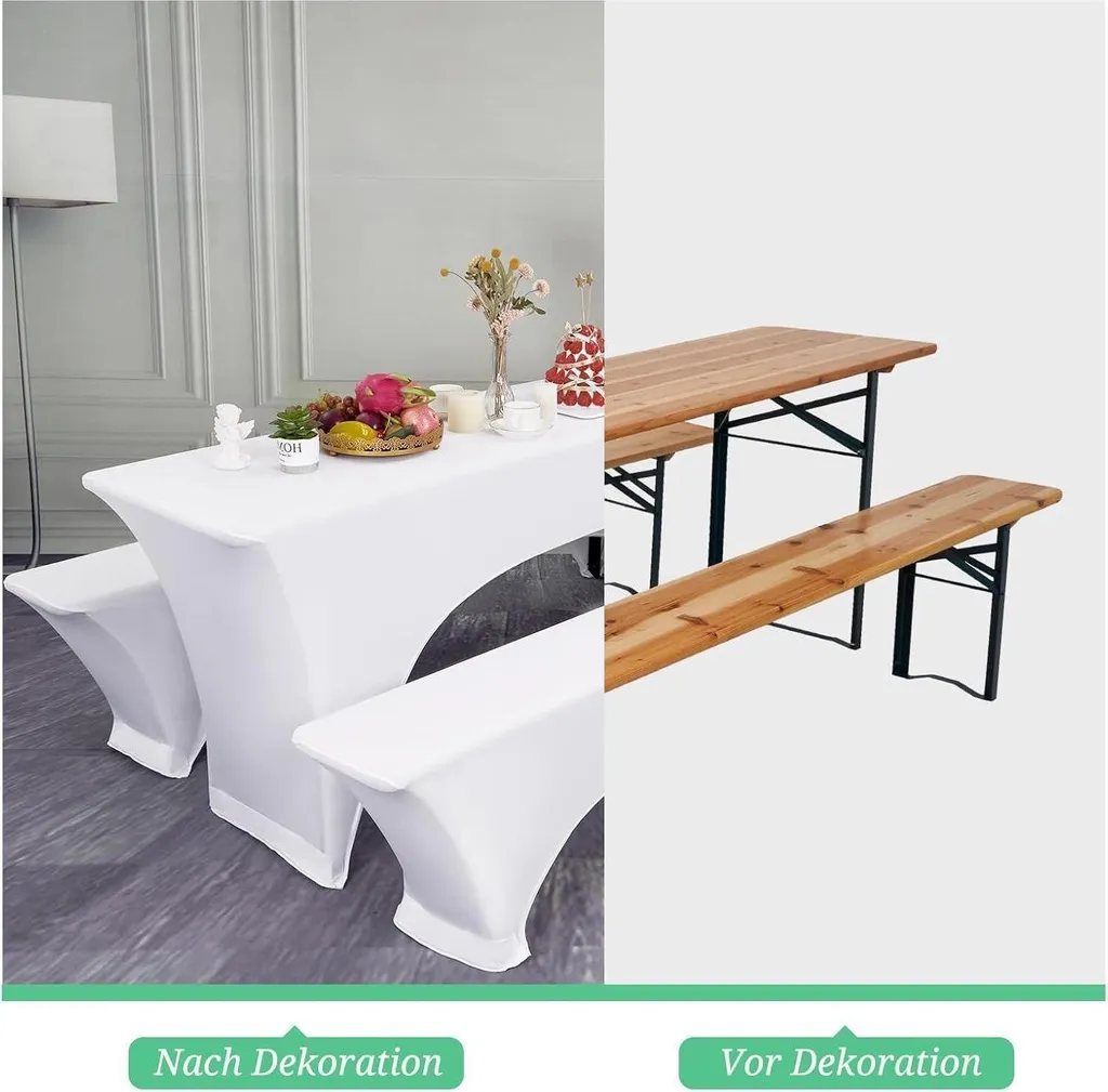Set de housses pour tables de bière blanches 220x50cm élastique pack de 3 - 4