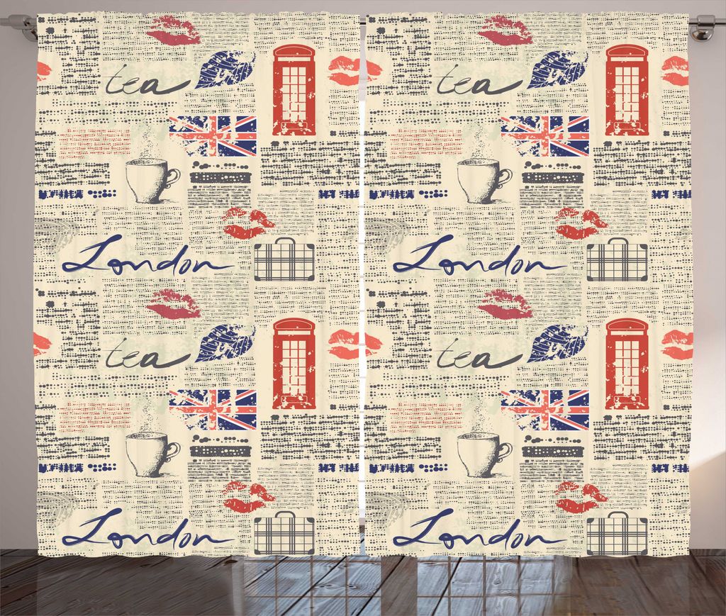 ABAKUHAUS Tee-Party Rustikaler Gardine, Zeitung Kiss Marks, Schlafzimmer Kräuselband Vorhang mit Schlaufen und Haken, 280 x 225 cm, Marineblau Bei...