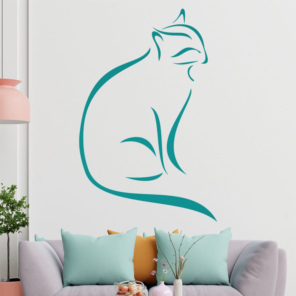 Katze Linien Wandtattoo in 6 Größen - Wandaufkleber Wall Sticker - Dekoration, Küche, Wohnzimmer, Schlafzimmer, Badezimmer