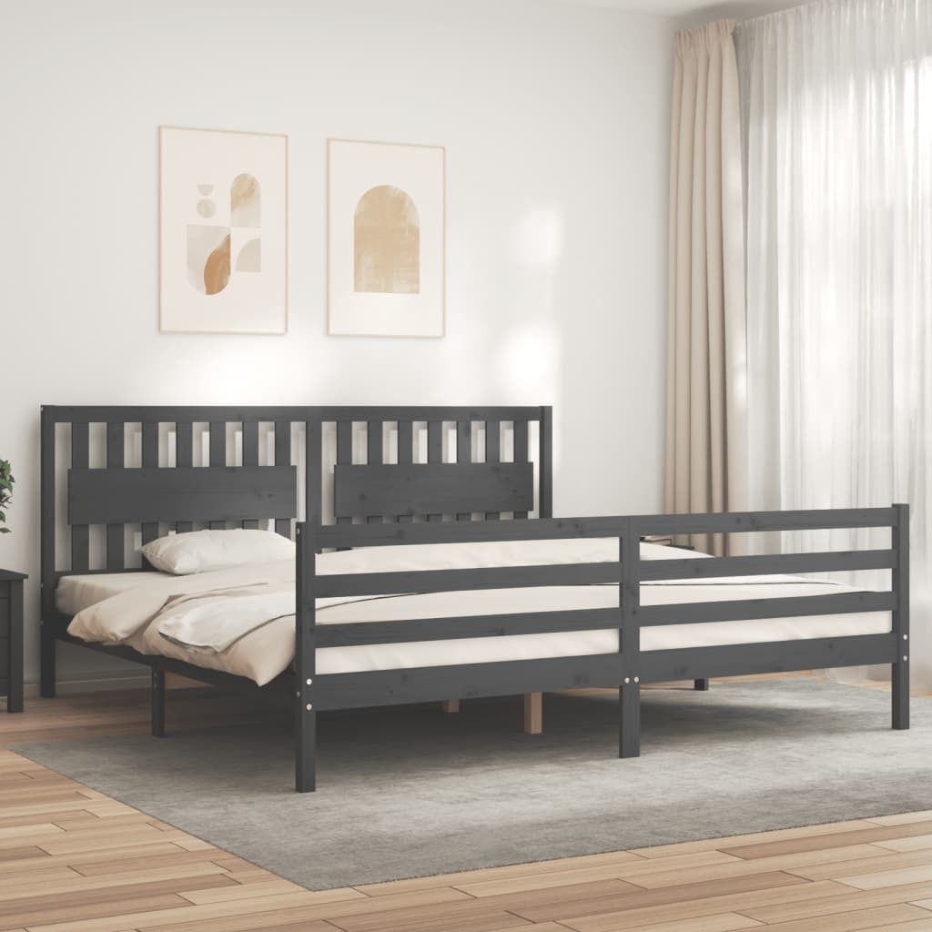 "2026 Promotion" Massivholzbett Schlafzimmer - mit Kopfteil - Grau 200x200 cm - Polsterbett CC10264