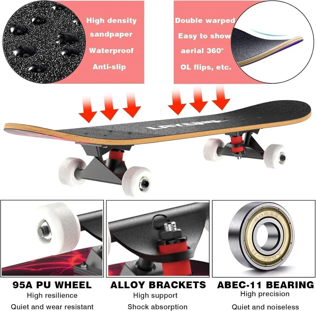 LAYENNE Skateboard 31 pouces Complet en Érable 7 Plis avec Roulements ABEC-11 - 3